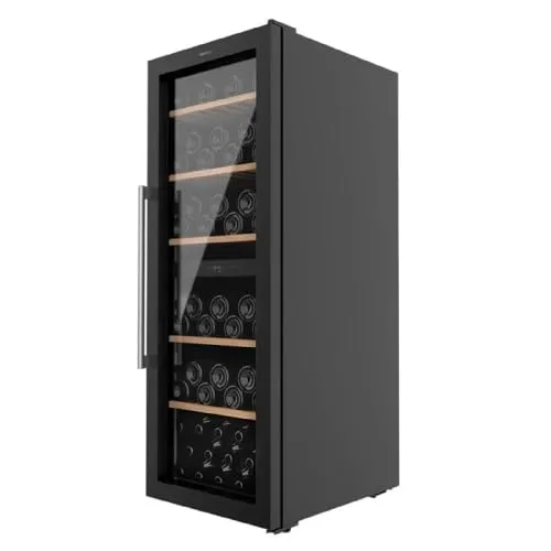 Cecotec GrandSommelier Duo 77000 Weinkühlschrank - Eleganter Weinkühlschrank für bis zu 77 Flaschen mit Touchsteuerung. Ideal für die perfekte Temperierung zwischen 5 und 22 °C, mit dimmbarer LED-Beleuchtung für eine stilvolle Präsentation.