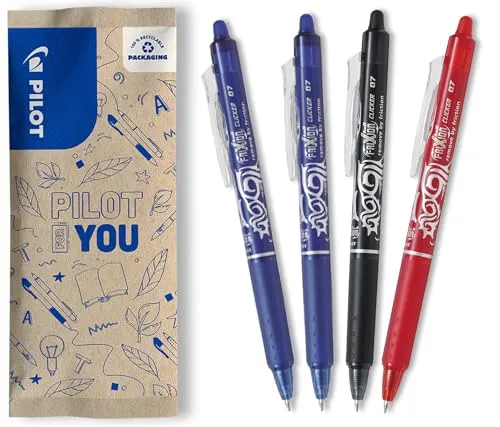 PILOT - FriXion Clicker 0.7 Set - 4 Stück: 2x Blau, 1x Schwarz/Rot/Grün - Radierbarer, Nachfüllbarer Gel- Tintenroller mit Druckmechanik und löschbarer Tinte - Komfortables Schreiben - Mittlere Spitze