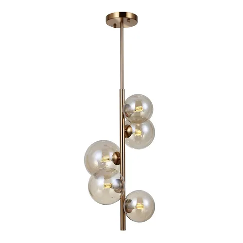 Moderne Bernstein Hängelampe Canello - Elegante Pendelleuchte in Bernstein-Optik aus Glas und Messing, ideal für stilvolle Innenräume. Schafft eine gemütliche Atmosphäre mit 5x5W G9 Leuchtmitteln.