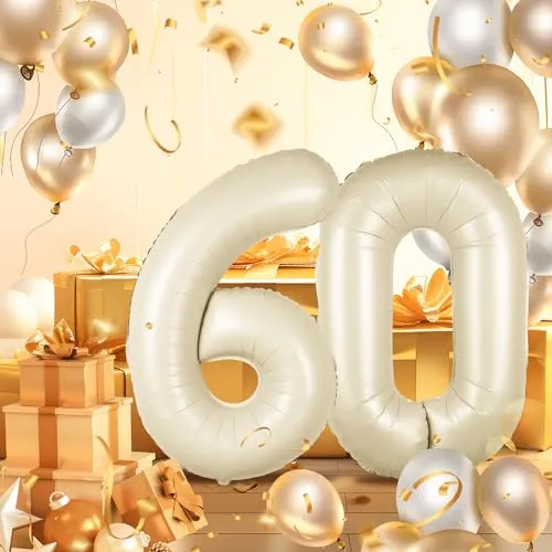 Geburtstag zahlen luftballon 60 jahre | Folienballon Beige- Folienballon in 40"-101cm Geburtstagsdeko - Ballon Zahl Deko zum Geburtstag fliegt mit Helium für Männer Frauen 60.Geburtstagsparty Jubiläum