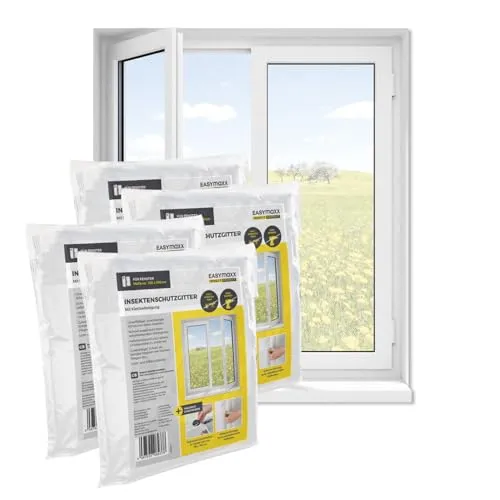 EASYmaxx Insektenschutz-Fensterrahmen 150 x 180 cm - Insektenschutzrahmen mit zuschneidbarem Gitter und selbstklebendem Klettband - einfach zu montieren, ohne Bohren, für frische Luft ohne Insekten.