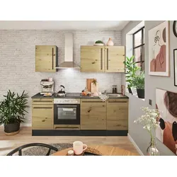 Mid.you Küchenleerblock in Anthrazit und Eiche Artisan - Küchenzeile ohne Geräte, modernes Design mit 220 cm Breite, wasserabweisender Arbeitsplatte und praktischem Stauraum für Ihre Küchenutensilien.