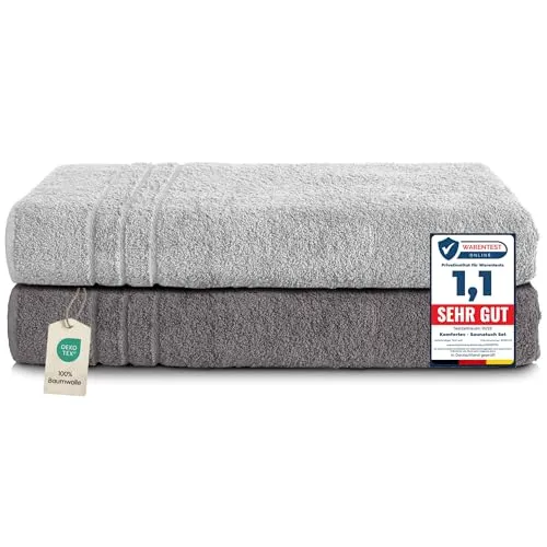Komfortec Saunatuch Set 80x200 cm - XXL Frottee - Saunahandtücher Set bestehend aus 2 großen Tüchern (80x200 cm) aus 100% Baumwolle, weich und schnelltrocknend. Ideal für Sauna und Wellness, pflegeleicht und hoch saugfähig.