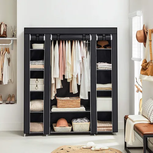 SONGMICS Stoffschrank LSF03H schwarz 150x45x175 cm - Garderobenständer mit 12 Fächern für optimale Ordnung. Der leichte, flexible SONGMICS Stoffschrank ist aus atmungsaktivem, feuchtigkeitsbeständigem Vlies-Gewebe gefertigt und einfach aufzubauen.
