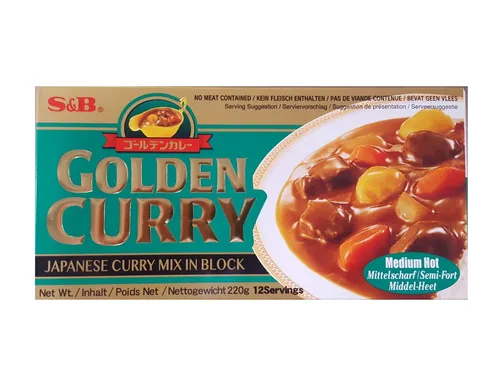 S&B GOLDEN CURRY Japanisches Curry Mix 220g - Mittelscharf - Kräuter und Gewürze für authentisches japanisches Curry, ideal für 12 Portionen und einfach zuzubereiten.