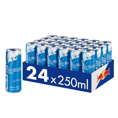 Red Bull Energy Drink Sea Blue Edition - 24er Palette - Energy Drinks mit einzigartigem Felsenbirnengeschmack, 100% recycelbare Dosen und 80mg Koffein pro Dose für einen vitalisierenden Kick.