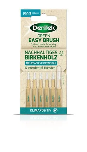DenTek Green Brush Interdental-Bürsten - ISO/Größe 3 - für normale Zahnzwischenräume - Griff aus FSC zertifiziertem Birkenholz - mit hygiensicher Schutzkappe aus Zuckerrohr, 20 g