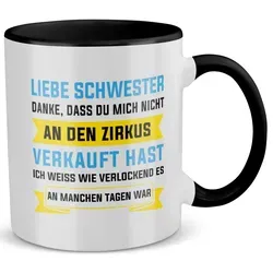22Feels Tasse Grosse Schwester Geschenk Geburtstag Weihnachten Ältere Geschwister, Keramik, Made in Germany, Spülmaschinenfest, Zweifarbig schwarz|weiß