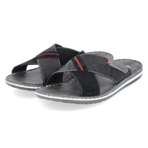 Rieker Basic Pantoletten Schwarz - Größe 46 - Bequeme Alltagspantolette mit flexibler Passform und robuster Verarbeitung. Die schockabsorbierende Sohle sorgt für ein angenehmes Laufgefühl, während das design ohne Verschluss schnelles Anziehen ermöglicht.