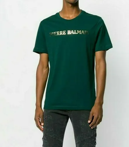 PIERRE BALMAIN ICONIC CULT LOGOSHIRT – Kurzarm T-Shirt M - Herren T-Shirt in Grün mit metallic goldenem Logo-Print, ideal für Freizeit und perfekt im aktuellen Logomania-Trend.