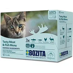 BOZITA Multibox Fleisch und Fisch in Sauce (Mix 12 Tüten 85g)