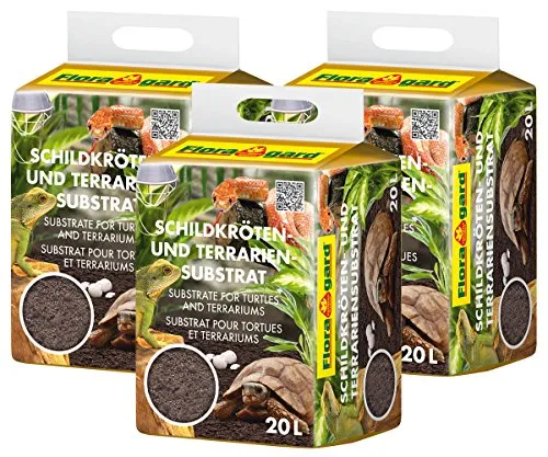 Floragard Schildkröten- und Terrariensubstrat, 3 x 20 l - Zubehör für Terrarien – das ideale Substrat für ein gesundes und geruchsfreies Habitat Ihrer Reptilien, mit optimalem pH-Wert und hervorragender Trittfestigkeit.