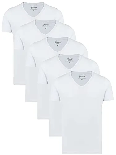 Yazubi 5-Pack Basic T-Shirt - Mythic - V-Neck Herren T-Shirts in Weiß - T-Shirts für Herren: 5er Pack aus 95% Baumwolle für hohen Tragekomfort, ideal für lässige und schicke Looks, etikettenfrei für zusätzlichen Komfort.
