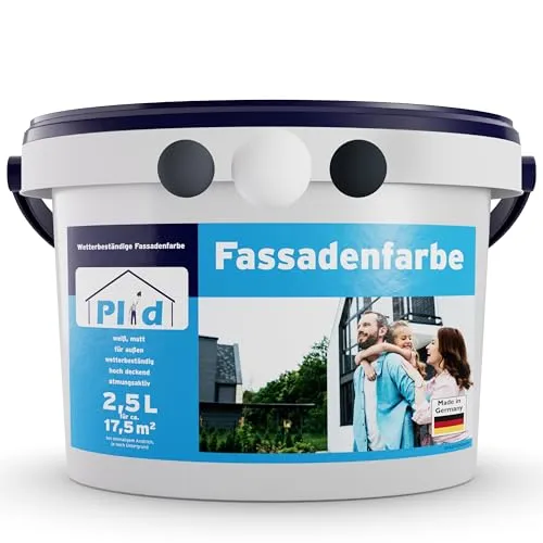 Plid® Fassadenfarbe Außen Weiß - 2,5l - Lacke - Wetter- und UV-beständig, ideal für Mauerwerk und Hauswände, sorgt für langanhaltenden Schutz und brillante Farbgebung.