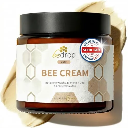 bedrop Bienengiftsalbe hochdosiert - Bee Cream mit Bienenwachs und Kräuterextrakten - Hochwertige Bienengiftsalbe mit 100% Imkerqualität. Ideal zur Unterstützung der Hautpflege, verfeinert mit Bienenwachs und 8 ausgewählten Kräuterextrakten.