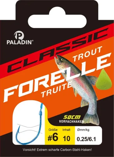Paladin Forellenhaken gebunden Größe 6  - 50 cm 10 Stück blau carbon stahl