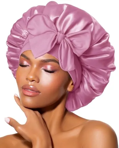 BONNET QUEEN Seidenhaube zum Schlafen, Satin Schlafhaube für Damen & Herren, Bonnet für Lockiges, Glattes Haar, Seidenhaube mit Breitem Elastikband, Motorhaube für Nacht & Alltag, Dunkles Roségold