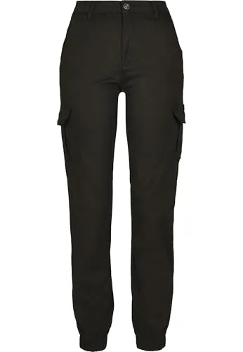 Urban Classics Damen Cargo Hose, Schwarz, Größe 34 - Damen-Hosen mit hohem Bund für optimalen Tragekomfort und voluminösen Cargo-Taschen für praktischen Stauraum.