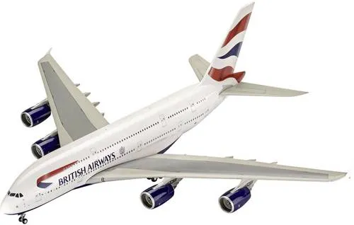 Revell British Airways Airbus A380-800 1:144 Modellbausatz - Modellbausatz des Airbus A380-800 der British Airways, detailreich und perfekt für Modellbau-Enthusiasten und Flugzeugliebhaber.