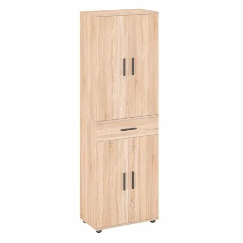 KOMTO Mehrzweckschrank 60 cm Breit - Sonoma Eiche - Kleiderschrank mit 1 Schublade, ideal für Küche, Flur oder Kinderzimmer. Bietet viel Stauraum für Kleidung und Accessoires, aus stabilem Holzwerkstoff, einfach zu montieren.