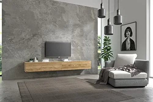 Wuun® TV Lowboard - Hängeschrank in Eiche 100-280cm - Vielseitiges TV Lowboard mit modernem Design, schwebend und platzsparend, ideal für Wohnzimmer und Schlafzimmer. Hochwertige Materialien und Push-to-Open Funktion für einfachen Zugriff.