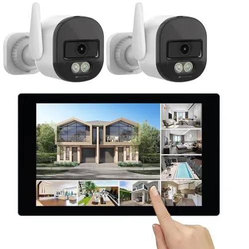 VisorTech WLAN-6-Überwachungssystem mit 10,1" Touchscreen - Überwachungskameras: Plug-&-Play-System mit 2x 2K-Kameras, weltweitem Zugriff via App und 10,1" Touchscreen für einfache Bedienung.