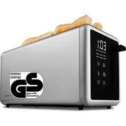 Medion® Langschlitztoaster MD12103 mit LED Touch-Display - Leistungsstarker Langschlitztoaster für bis zu 4 Scheiben, ideal für verschiedene Brotsorten. Fünf Programme garantieren perfektes Toasten, während der abnehmbare Brötchenaufsatz für zusätzliche Vielfalt sorgt.
