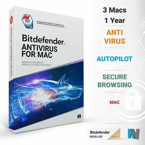 Bitdefender Antivirus Mac 2025 - Security-Suiten mit umfassendem Schutz für macOS, inklusive kostenlosem VPN, Ransomware-Schutz und Anti-Tracker, für sicheres und schnelles Surfen.