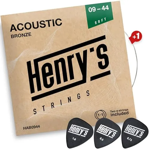 Extra Light Gitarrensaiten Westerngitarre 09-44 - Brillante Klangqualität Westerngitarre Saiten - Extra 2xE1-Saite & 3xPlektren - Western Gitarrensaiten Stahl - Acoustic Guitar Strings