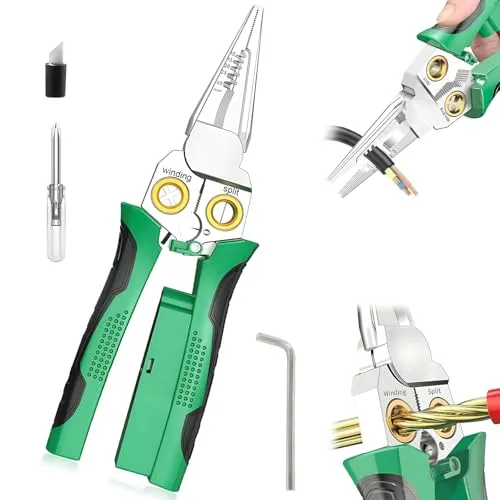 AURIVEE 8-in-1 Abisolierzange mit Spannungsprüfer - Multifunktionale Zange mit 8 Werkzeugen in einem: Schneiden, Abisolieren, Crimpen und Spannungsprüfung. Ideal für Elektroinstallationen und Heimwerkerprojekte. Ergonomisches Design für maximalen Komfort und Effizienz bei der Arbeit.
