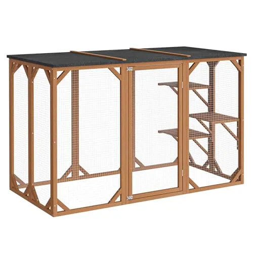 Wiltec Freilaufgehege Katzen 180 x 80 x 111,8 cm - Geräumiges Katzengehege für den Garten, wetterfestes Design mit robustem Bitumen-Dach und 3 Liegeflächen für optimale Sicherheit und Komfort.