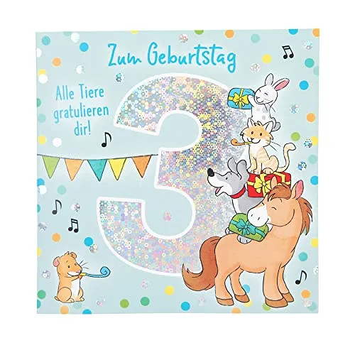 Depesche 11515-006 Zahlenkarte zum 3. Geburtstag mit Musik, veredelte Klappkarte originellem Innentext, inkl. Umschlag, Format 15, 5 x, cm, mehrfarbig