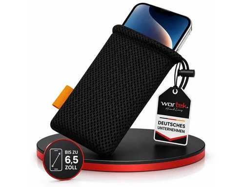 wortek Universal Handytasche Nylon Mesh Netz Beutel | 18,5cm x 9cm | für jedes Smartphone / Handy / iPhone | Schwarz