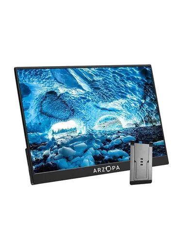 Arzopa 15" Portable Monitor A1 GAMUT - Bildschirm mit Full HD 1920 × 1080 Auflösung, ideal für unterwegs dank leichtem Design und breiter Kompatibilität für alle Geräte.