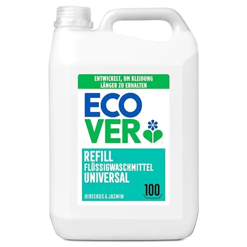 Ecover Universalwaschmittel Hibiskus & Jasmin Nachfüllung - Waschmittel mit pflanzenbasierten Inhaltsstoffen, entfernt Flecken bereits ab 20 Grad und schont Farben. Hergestellt in einer Zero Waste zertifizierten Fabrik.