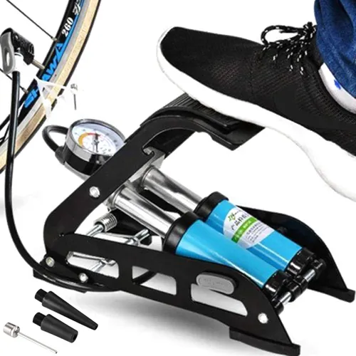 2-Zylinder Fußpumpe mit Manometer Tretluftpumpe Fahrradpumpe alle Ventile Luftpumpe Doppelzylinder Fußluftpumpe Fahrrad 7 bar Fahrrad Auto Retoo