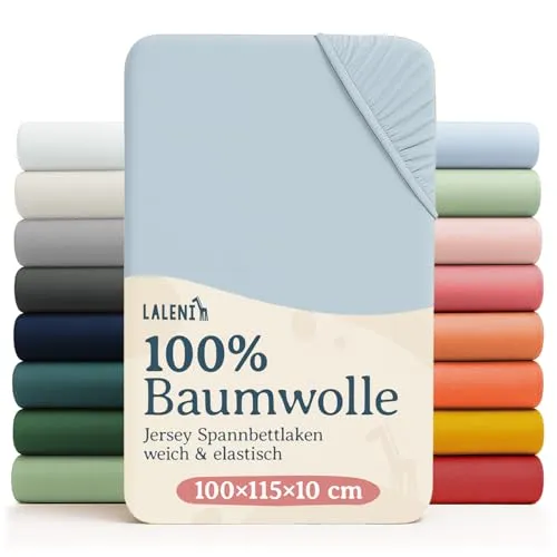 Laleni Jersey Spannbettlaken, 100x115cm, für Baby Beistellbett & Stubenwagen, 100% Baumwolle, Oeko-TEX Zertifiziert, Hellblau