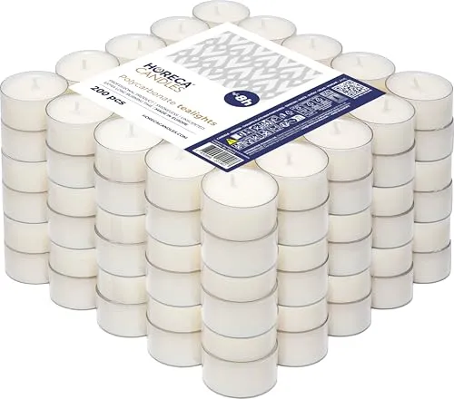 Horeca Candles 200 Weiße Teelichter – 8h Brenndauer, geruchlos und tropffrei - Kerzen – 200 weiße Teelichter mit 8h Brenndauer, ideal für Gastronomie und Events. Geruchlos und tropffrei sorgen sie für ein elegantes Ambiente ohne Rückstände.