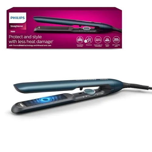 Philips Haarglätter 7000 Series, ThermoShield Technologie - Glätteisen mit ThermoShield Technologie schützt vor Hitzeschäden, sorgt für gleichmäßiges Styling und 50% schnelleres Glätten dank glatter Keramikplatten. Ideal für seidig glattes Haar!