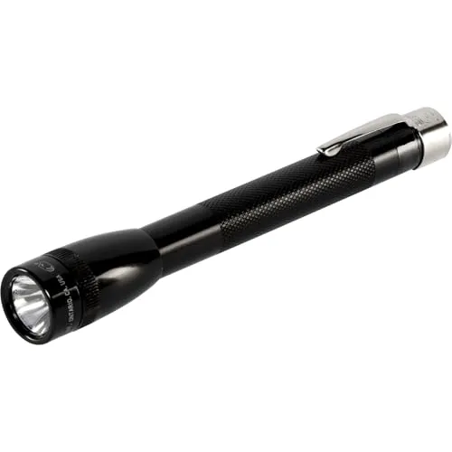 Maglite Mini AAA Taschenlampe schwarz - Taschenlampe mit Super-Bright Xenon Glühbirne, spritzwassergeschützt (IPX4) und langlebigem Aluminiumgehäuse – ideal für Outdoor-Aktivitäten und Notfälle.