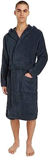 Tommy Hilfiger Herren Bademantel Frottee, Blau (Navy Blazer) - Bademantel für Herren aus hochwertigem Frottee, aus 100% Baumwolle für optimalen Komfort und Langlebigkeit. Ideal für Sauna und Zuhause, mit ikonischer Tommy Hilfiger Flag und aufgesetzten Taschen.