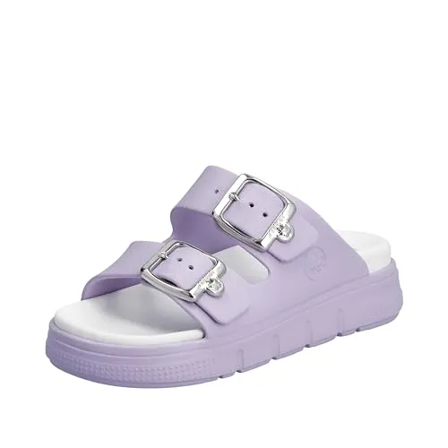 Rieker Damen P2180 Pantolette, Lila, X-Large - Pantoletten für Damen mit weicher Decksohle und Normalweite, trendiger Knalleffekt für einen farbenfrohen Gute-Laune-Style.