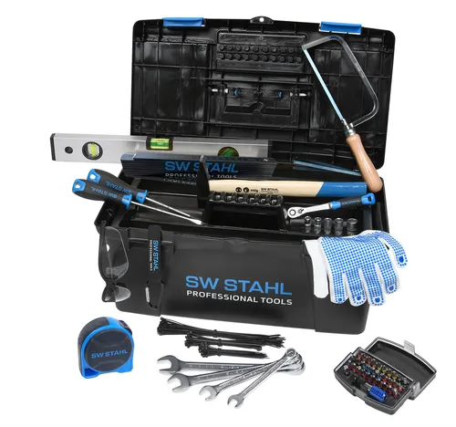 SW-Stahl Tool Box, Werkzeugkoffer gefüllt, YOUNG PROS, 133-teilig - Handwerkzeug-Set mit 133 hochwertigen Werkzeugen, ideal für Profis und Hobby-Handwerker. Der praktische Werkzeugkoffer bietet eine optimale Organisation und Mobilität für jede Werkstatt.