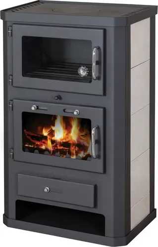 Kaminofen EEK A Victoria Comfort KF mit Backfach und Herdplatte – 10kW - Kaminofen mit 10kW Heizleistung und 76.91% Wirkungsgrad, ideal für Raumecken. Ausgestattet mit Backfach und Herdplatte für vielseitige Nutzung.