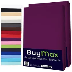 Buymax Spannbettlaken 2-er Set, Jersey 100% Baumwolle - Bettlaken Set für Matratzen bis 25 cm Höhe, mit rundum Gummizug für perfekten Sitz, pflegeleicht und in stilvollem Aubergine, ideal für jedes Schlafzimmer.