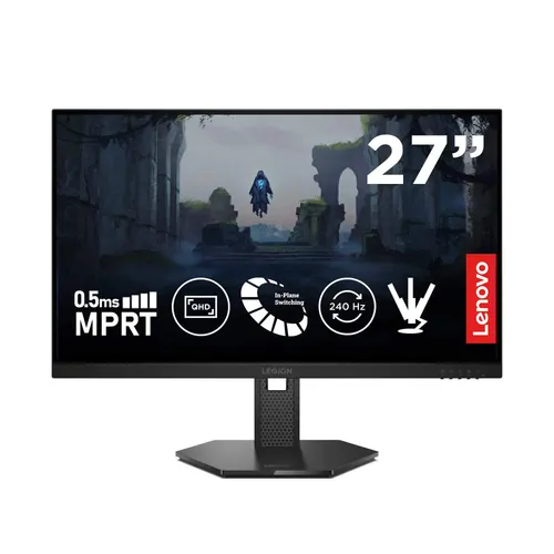 Lenovo Legion 27Q-10 Monitor - 27 Zoll Quad HD Monitor mit 2560 x 1440 Pixel, 240 Hz Bildwiederholrate und 0,5 ms Reaktionszeit – perfekt für flüssiges Gaming und beeindruckende Bildqualität.