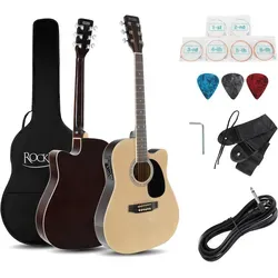 Rocktile Westerngitarre WSD-8CE-NT Slim Line Set - Dreadnought Akustikgitarre für Rechtshänder, inklusive Tasche, Ersatzsaiten, Gurt und Plektren – ideal für Einsteiger und Musikliebhaber.