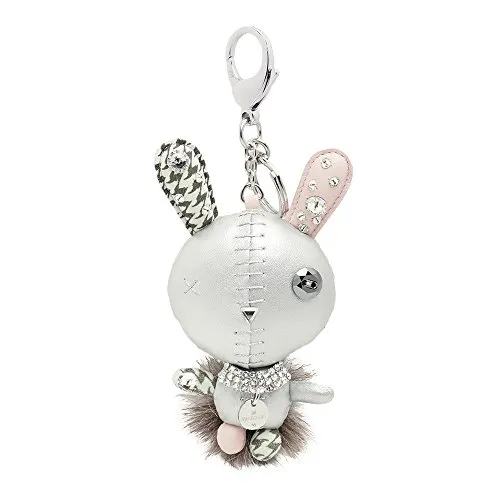 Swarovski Mathilde Silver Handtaschen-Charm - Eleganter Schlüsselanhänger in Form eines 3D Kaninchens aus silbernem Kalbsleder, verziert mit Kristallen und Kunstpelz. Ein stilvolles Accessoire für besondere Momente.