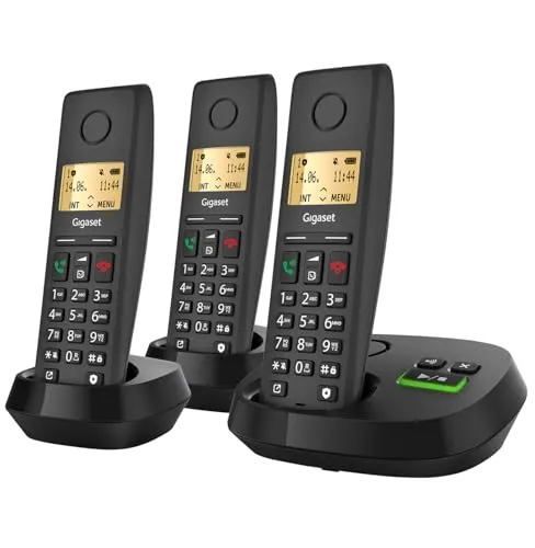 Gigaset Pure 220A Trio - 3 Schnurlose DECT-Telefone mit Anrufbeantworter und Call-Block-Taste - Erleben Sie zuverlässige Telefonie mit dem Gigaset Pure 220A Trio. Die schnurlosen Telefone bieten Komfort, blockieren unerwünschte Anrufe und überzeugen durch einfache Installation. Made in Germany für höchste Qualität.