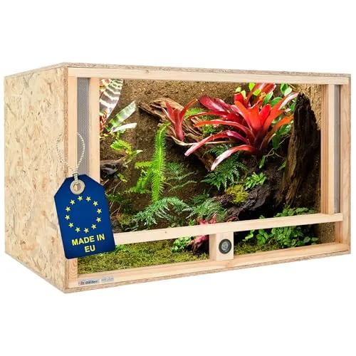 ITA Holz Terrarium 100x50x50 cm - Hochwertiges Terrarium aus FSC-zertifiziertem OSB-3 Holz mit integriertem Hygrometer für optimale Luftfeuchtigkeit, ideal für Reptilien und Amphibien.